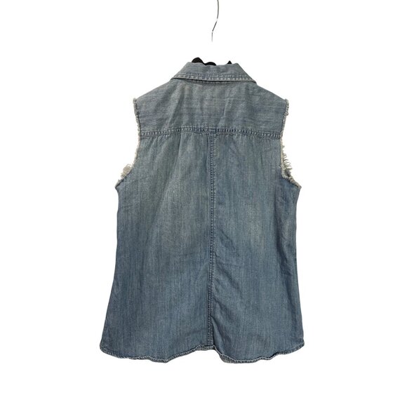 Feed + Target Womens Sleeveless Denim Shirt M Cotton Button Front Blue - Picture 2 of 4